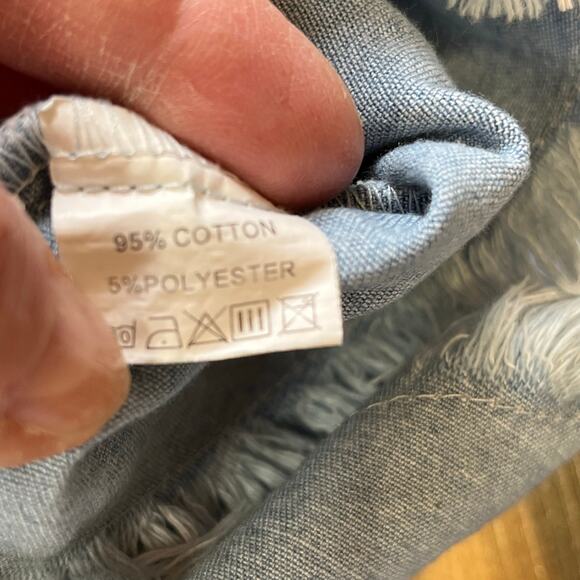 Zilcremo Denim Button Down Shirt Dress Frayed Hem & Sleeve Cuffs Size L - Picture 9 of 12